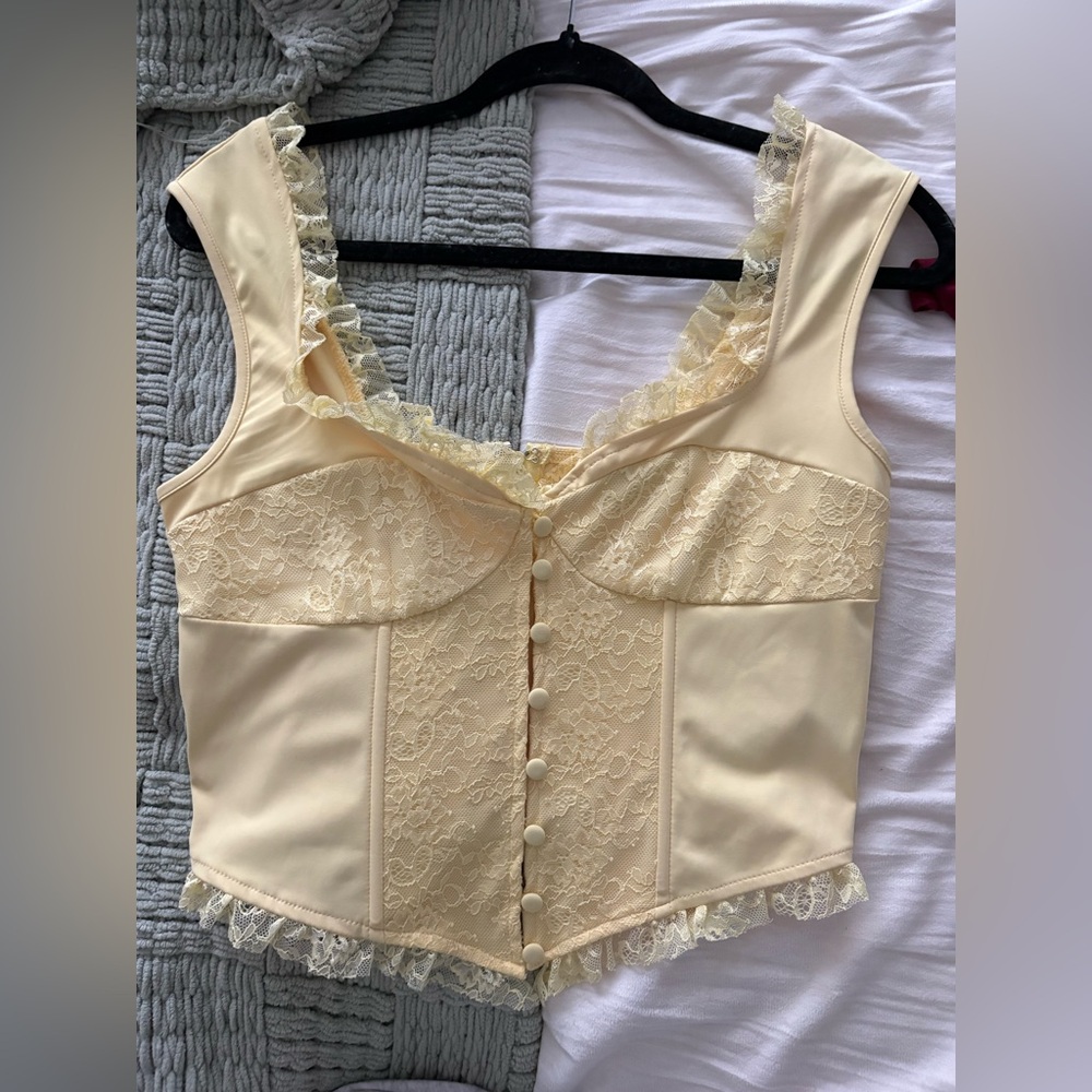 Edikted light yellow Lace-Trim corset style Top-WORN ONCE